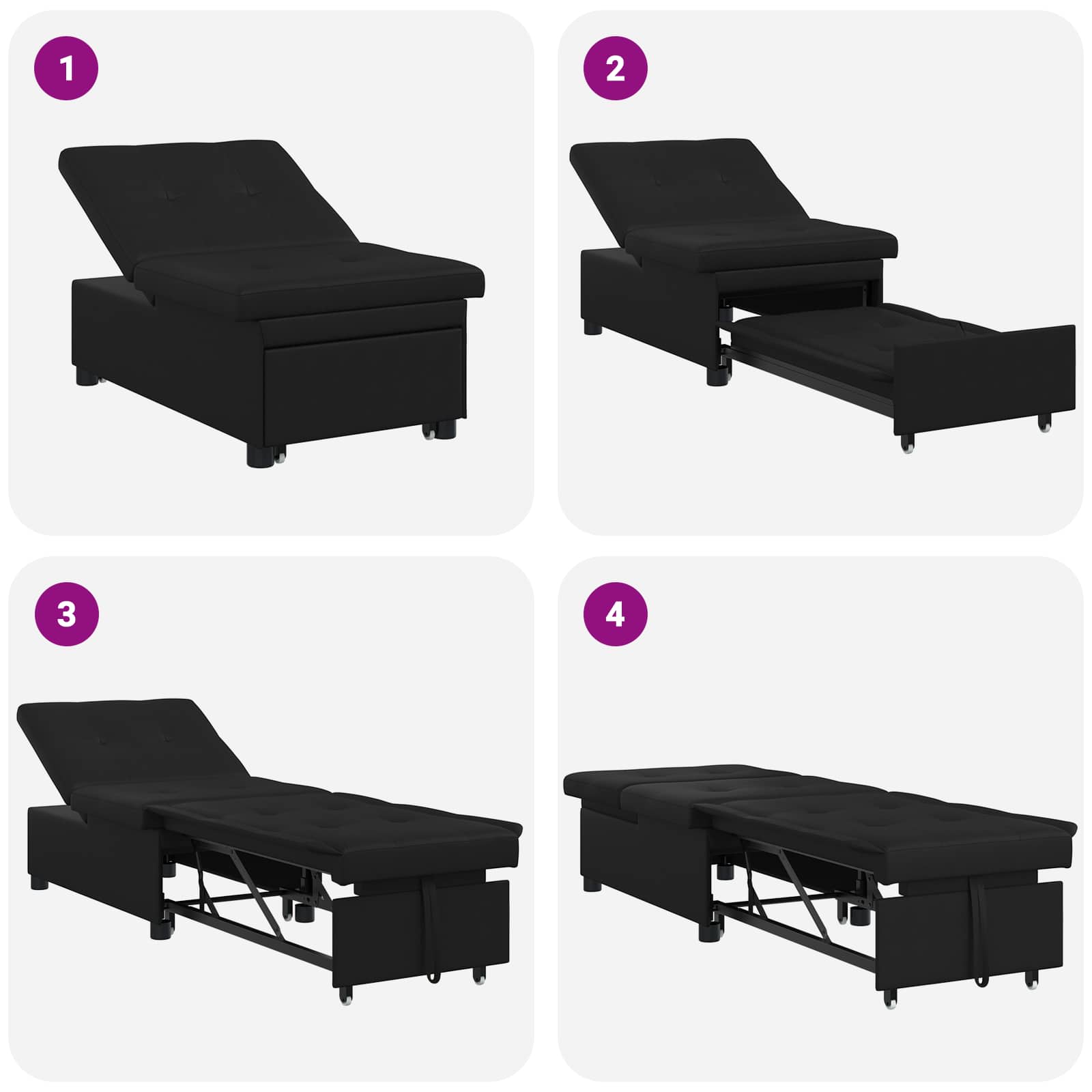 Krevet-sofa na razvlačenje Crna 194 x 67 x 82 cm Mikrovlakna