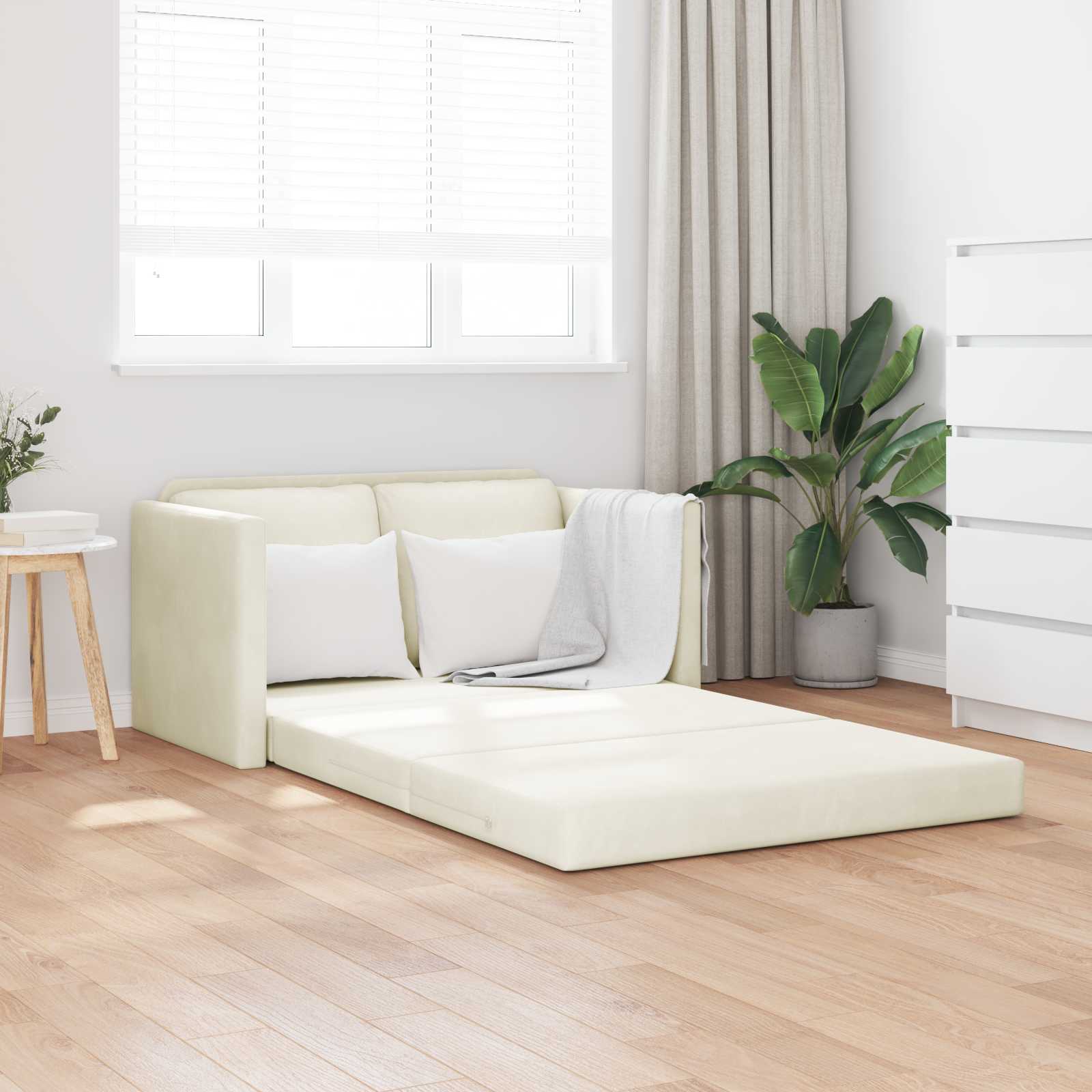 Krevet na razvlačenje Krema 204 x 122 x 60 cm Baršun