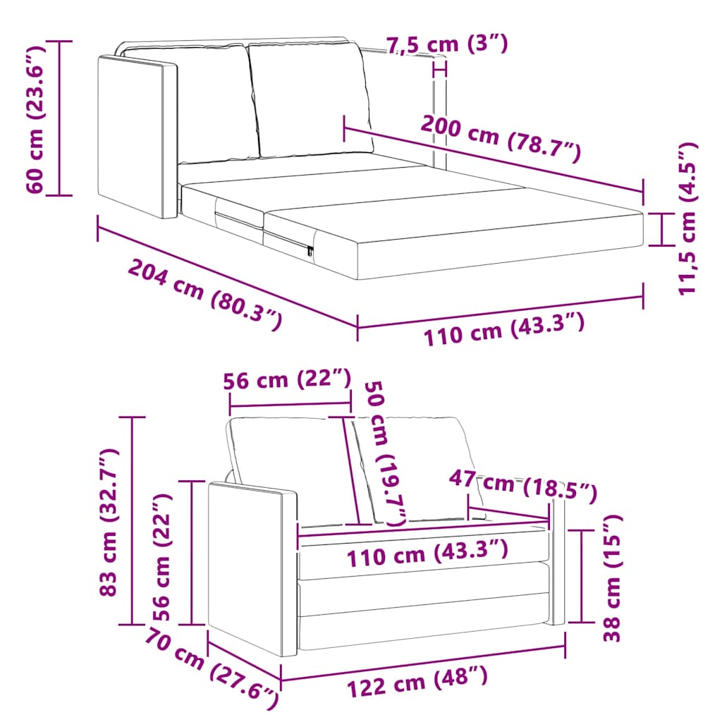 Krevet na razvlačenje Krema 204 x 122 x 60 cm Baršun