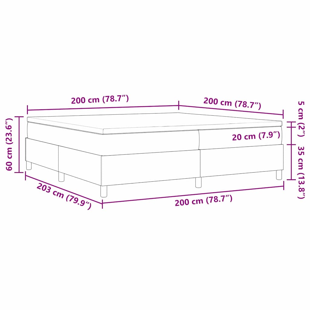 Krevet s opruga kutije Tamno siva i bijela 200 x 200 cm