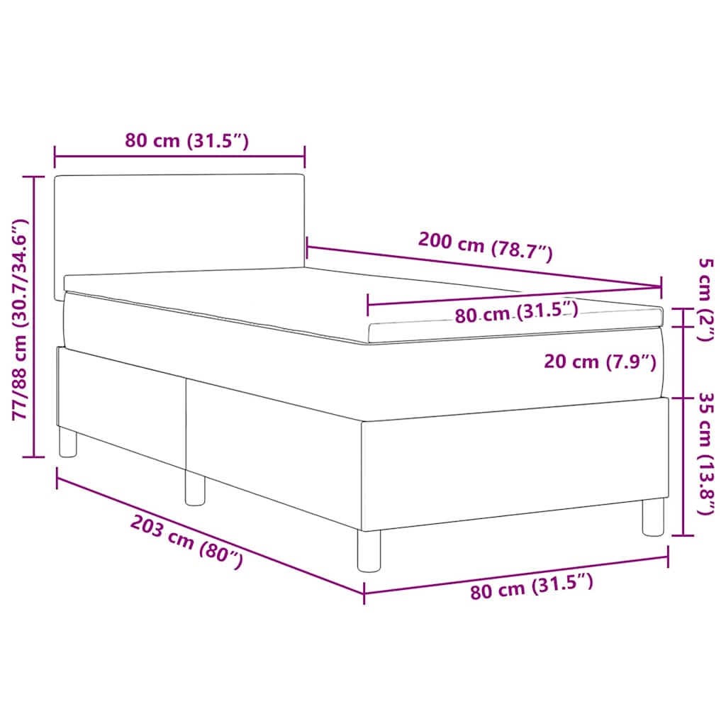 Krevet s opruga kutije Tamno siva i bijela 80 x 200 cm