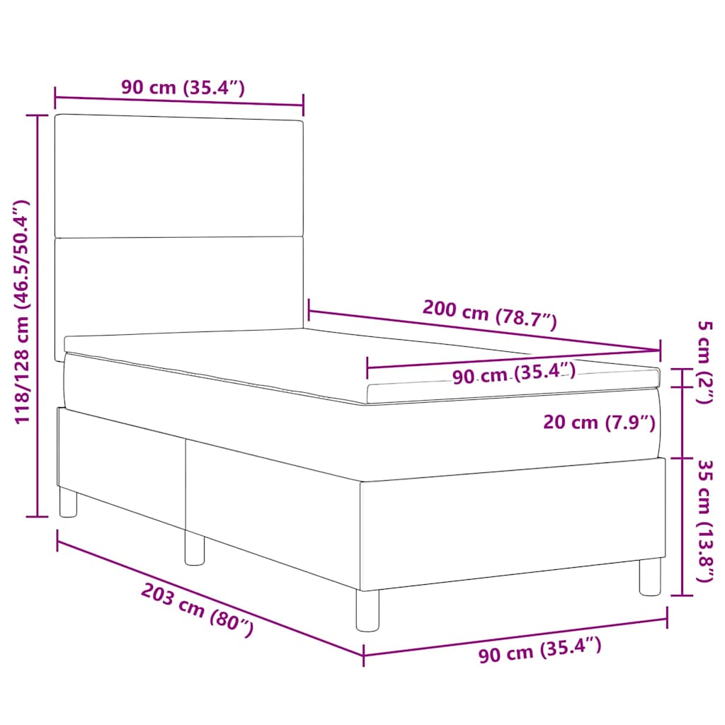 Krevet s opruga kutije Tamno siva i bijela 90 x 200 cm