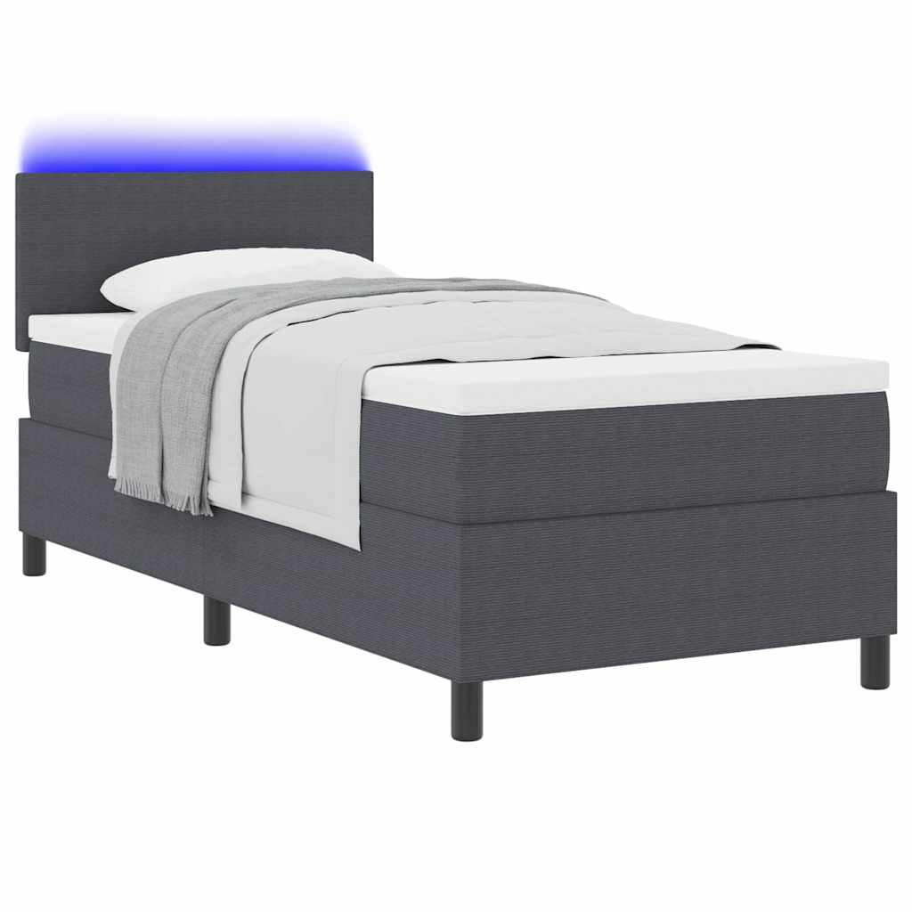 LED Box Spring Krevet Tamno siva i bijela 90 x 190 cm