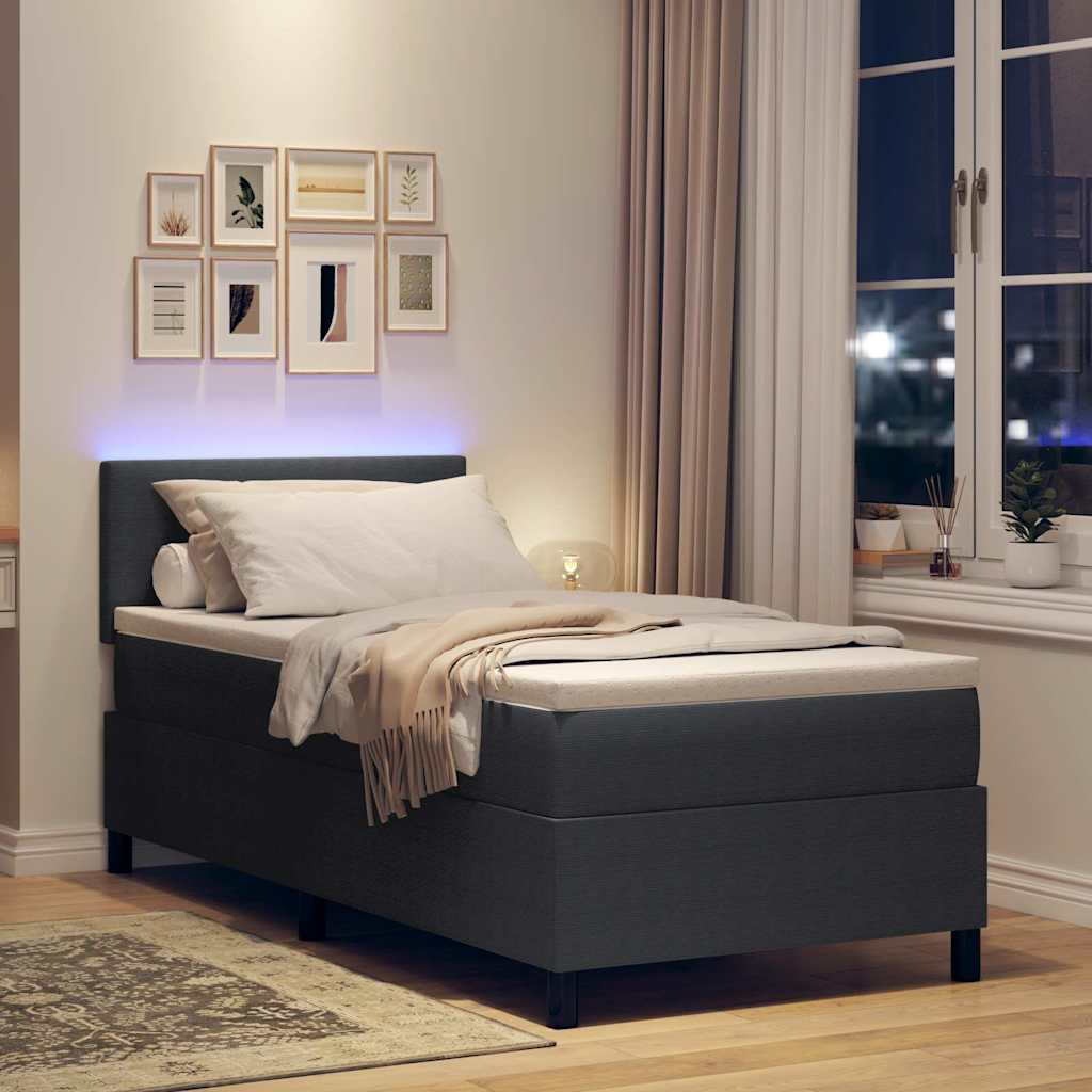 LED Box Spring Krevet Tamno siva i bijela 90 x 200 cm