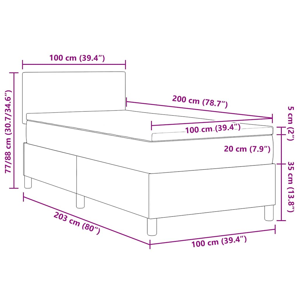 LED Box Spring Krevet s uzglavljem Krema i bijela 100 x 200 cm