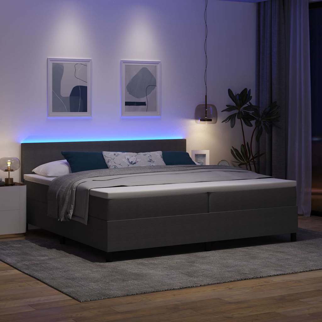 LED Box Spring Krevet Svijetlo siva i bijela. 200 x 200 cm