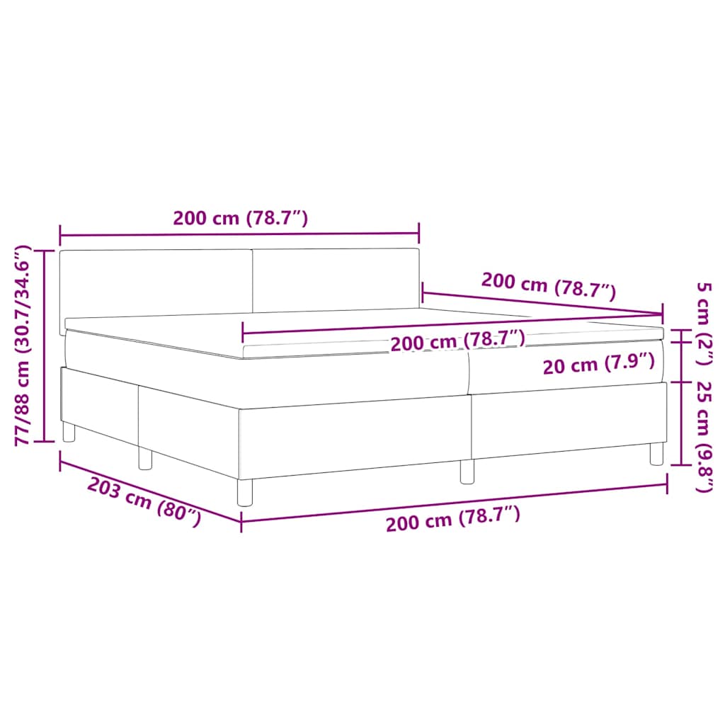 LED Box Spring Krevet Svijetlo siva i bijela. 200 x 200 cm