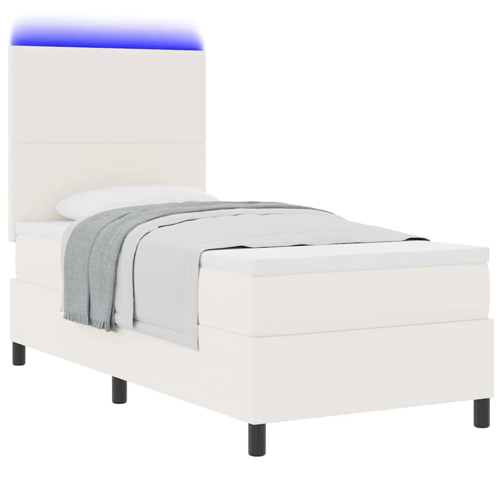 LED Box Spring Krevet s uzglavljem Krema i bijela 100 x 200 cm