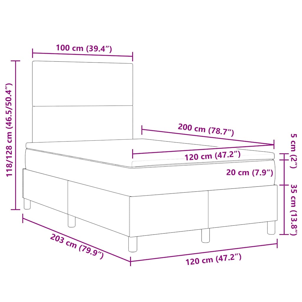 LED Box Spring Krevet Svijetlo siva i bijela. 120 x 200 cm