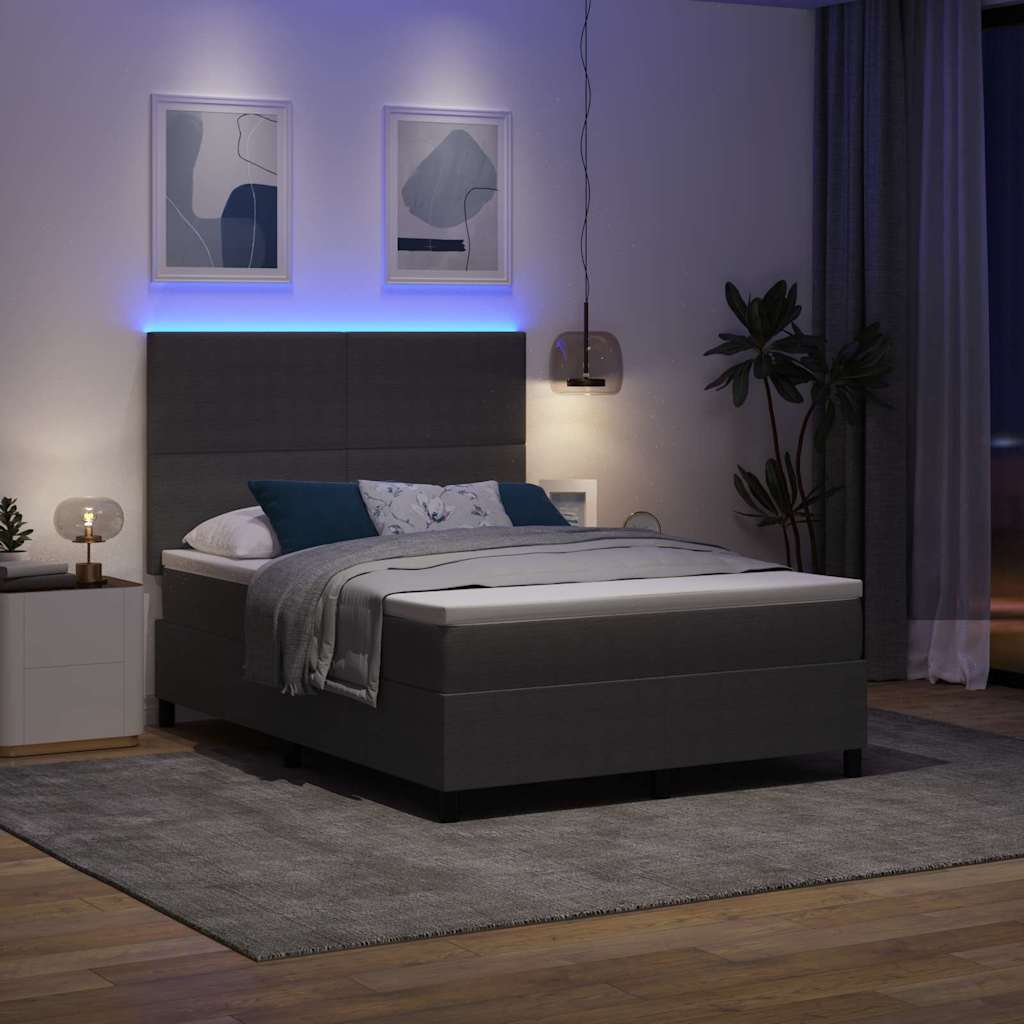 LED Box Spring Krevet Svijetlo siva i bijela. 140 x 200 cm