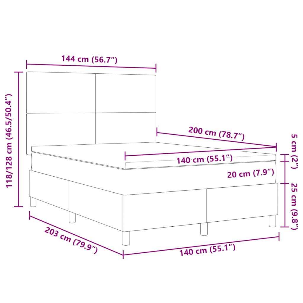 LED Box Spring Krevet Svijetlo siva i bijela. 140 x 200 cm