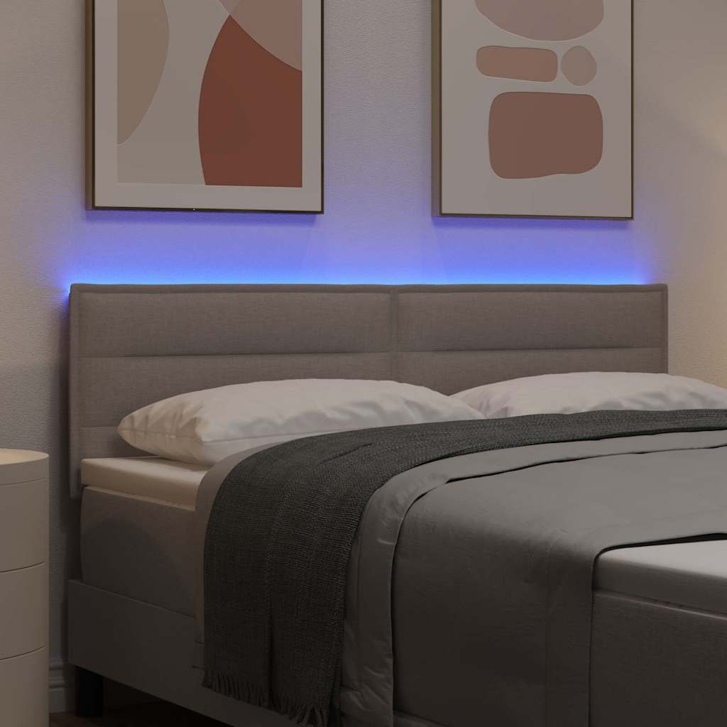 LED glava kreveta s LED trakama Sivo-smeđa 144 cm tkanina