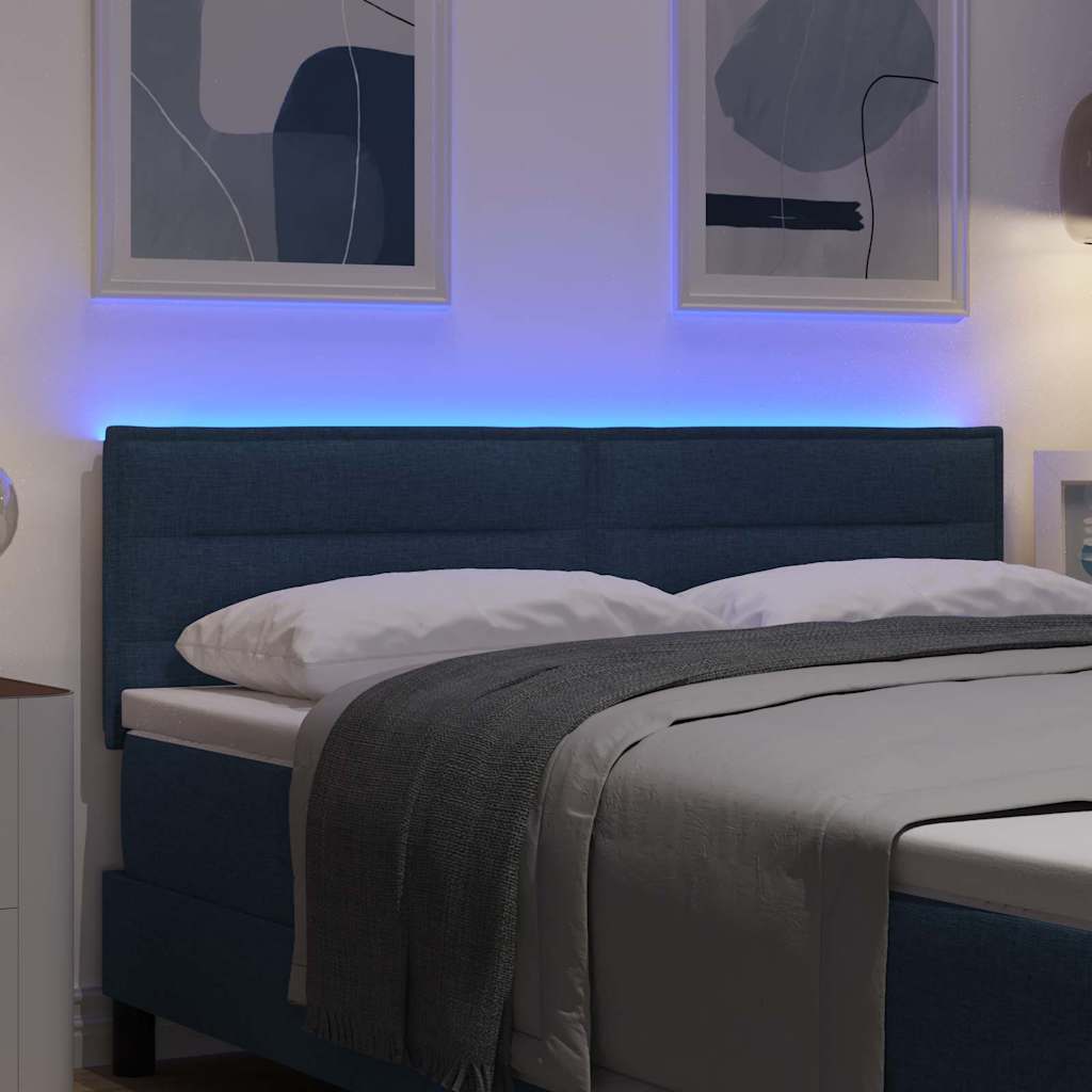 LED glava kreveta s LED trakama Plava 144 cm tkanina
