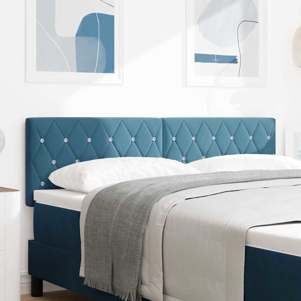 LED glava kreveta s LED trakama Tamno plava 144 cm Baršun