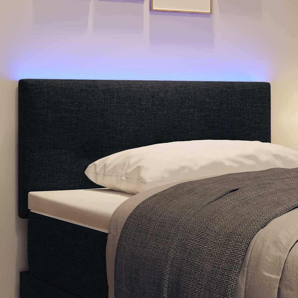 LED glava kreveta s LED trakama s uzglavljem Crna 90 cm tkanina