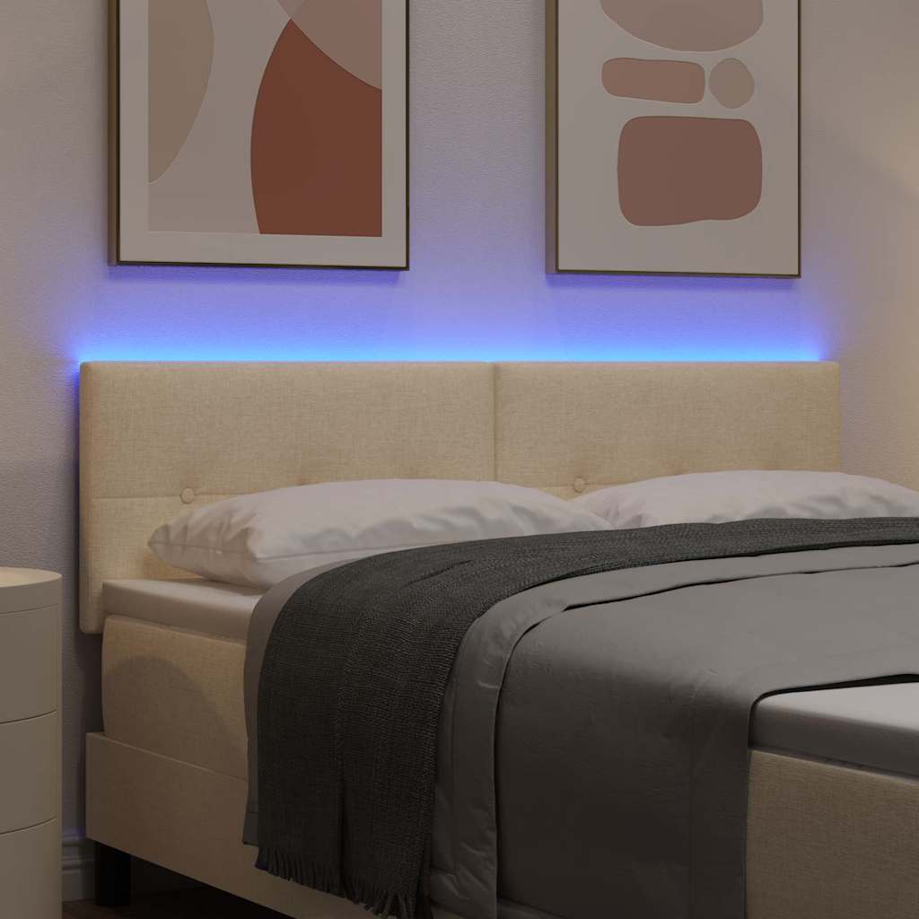 LED glava kreveta s LED trakama Krema 160 cm tkanina