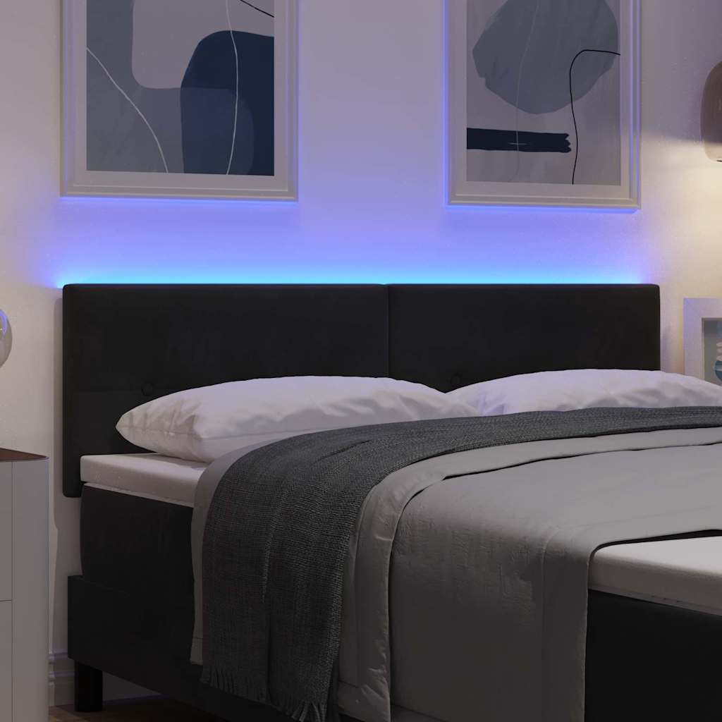 LED glava kreveta s LED trakama Crna 160 cm Baršun