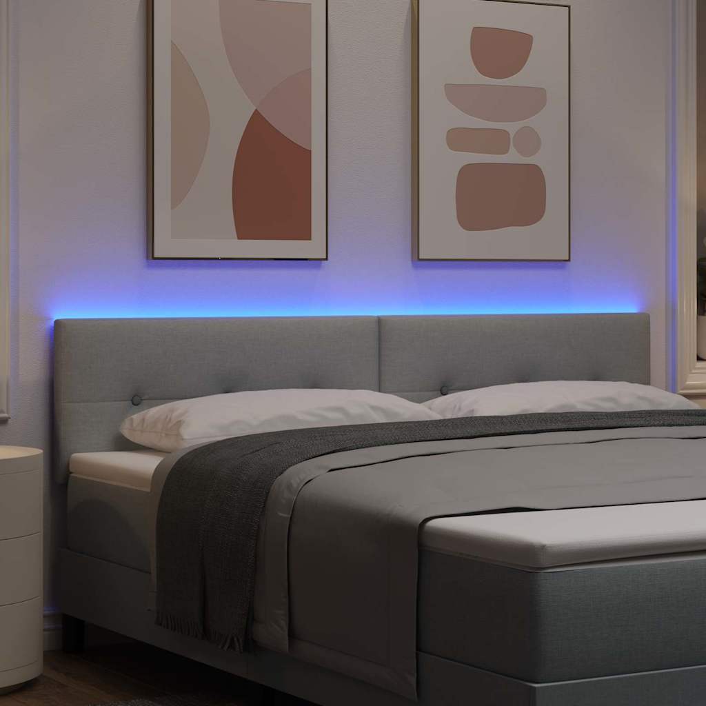 LED glava kreveta s LED trakama Svijetlo siva 180 cm tkanina