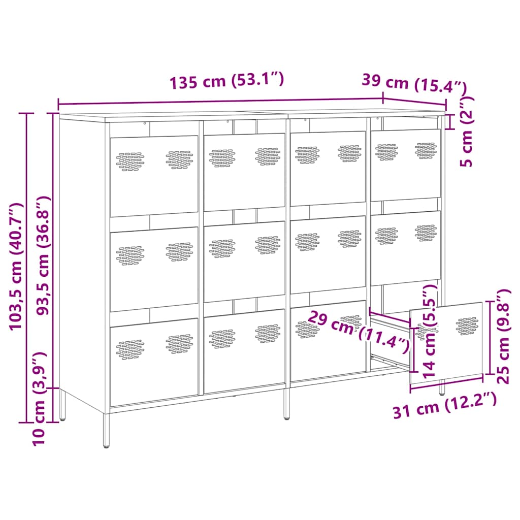 Komoda crna 135x39x103,5 cm hladno valjani čelik