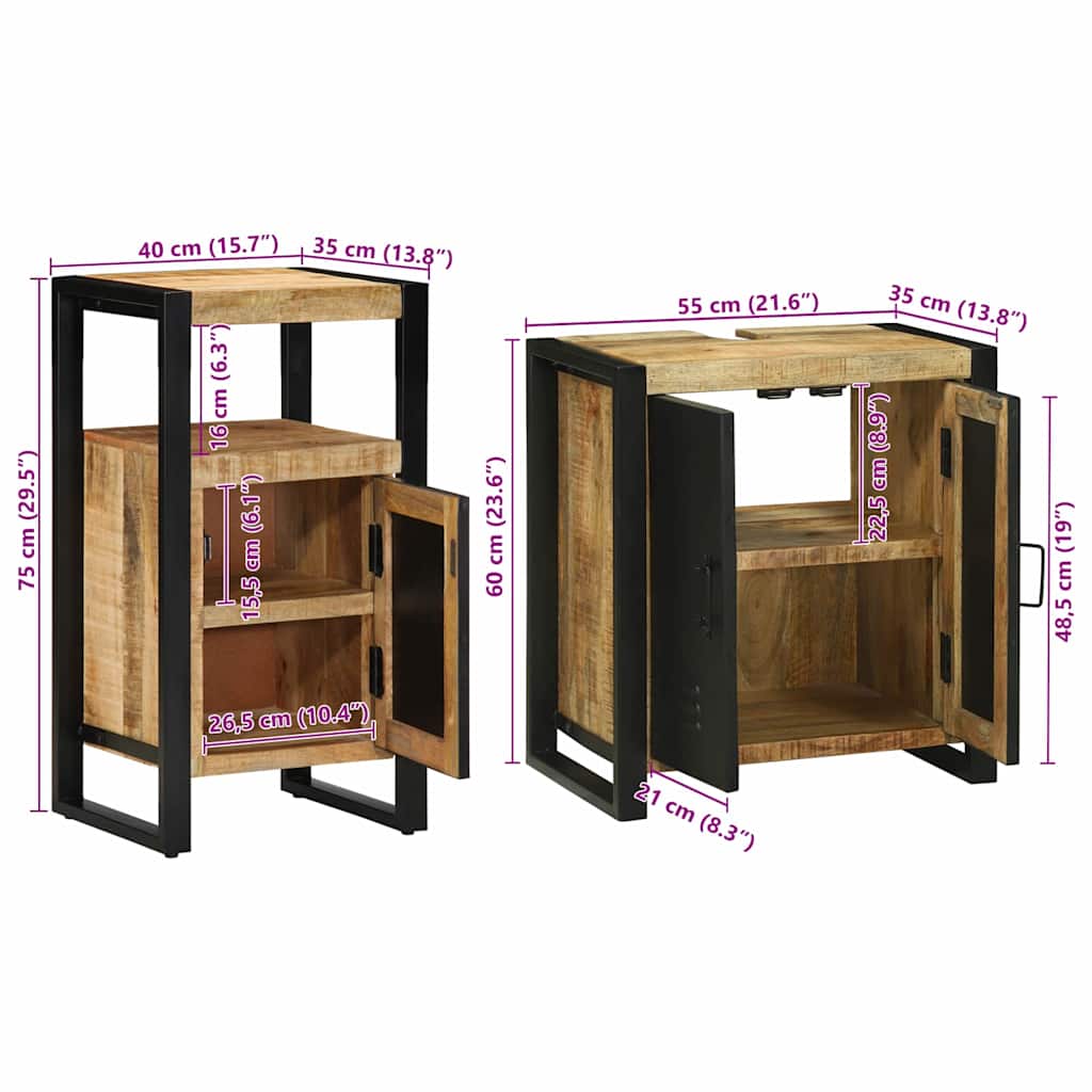Set namještaja za kupaonicu s ladicama 2 pcs Čvrsto drvo manga