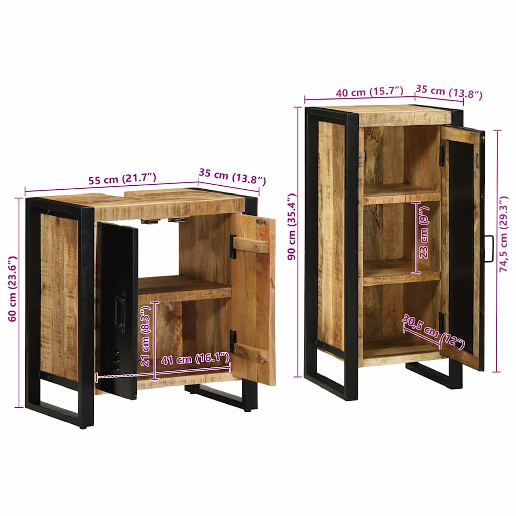 Set namještaja za kupaonicu s ladicama 2 pcs Čvrsto drvo manga