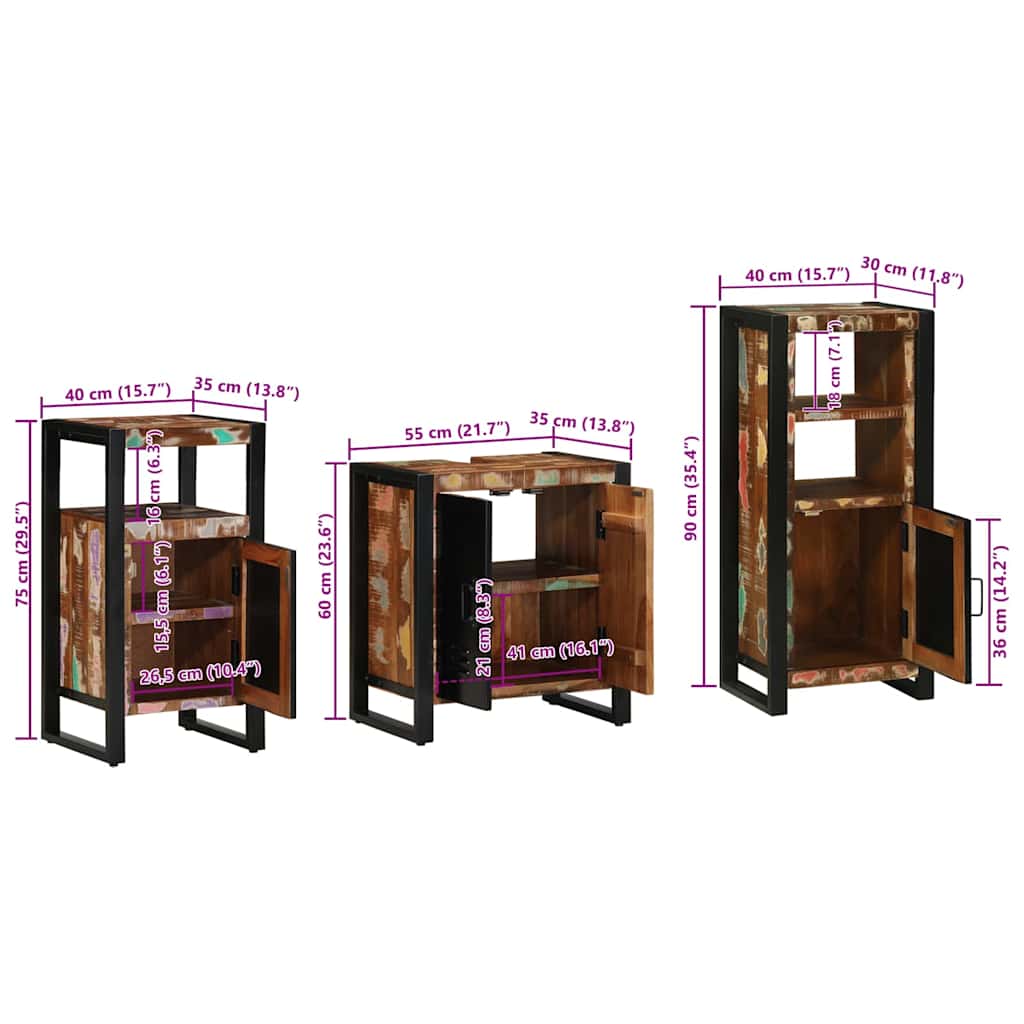 Set namještaja za kupaonicu 3 pcs Čvrsto drvo iz reciklaže
