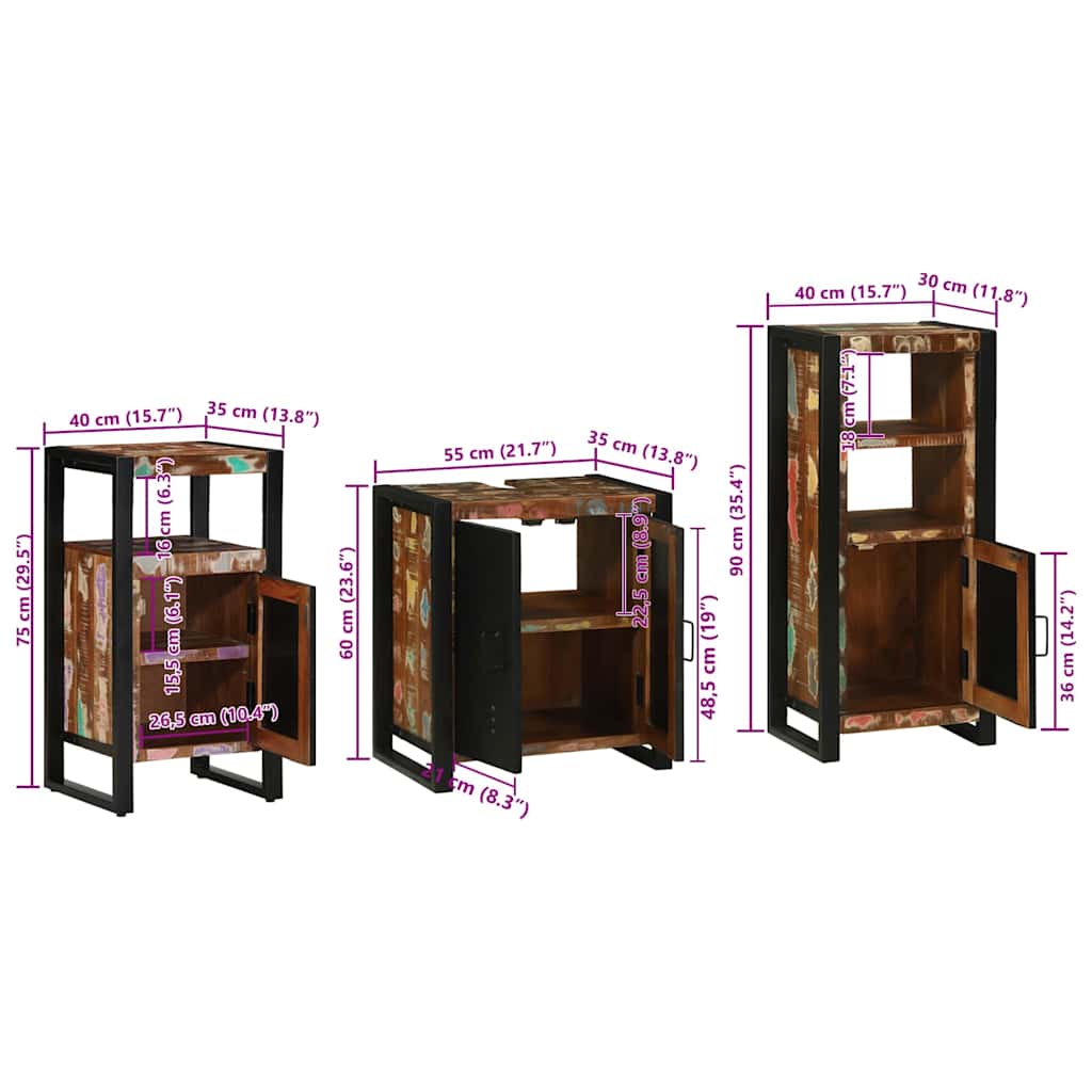 Set namještaja za kupaonicu 3 pcs Čvrsto drvo iz reciklaže