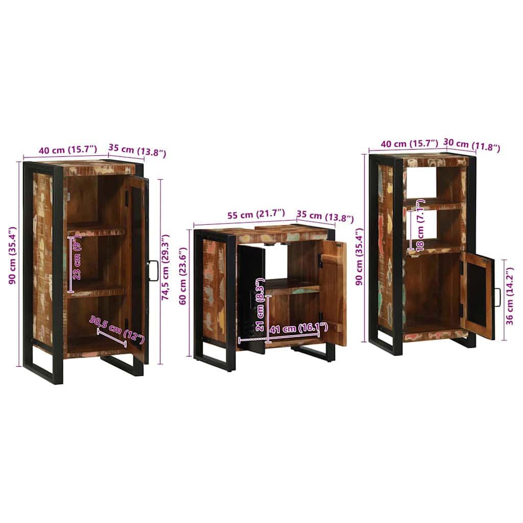 Set namještaja za kupaonicu 3 pcs Čvrsto drvo iz reciklaže