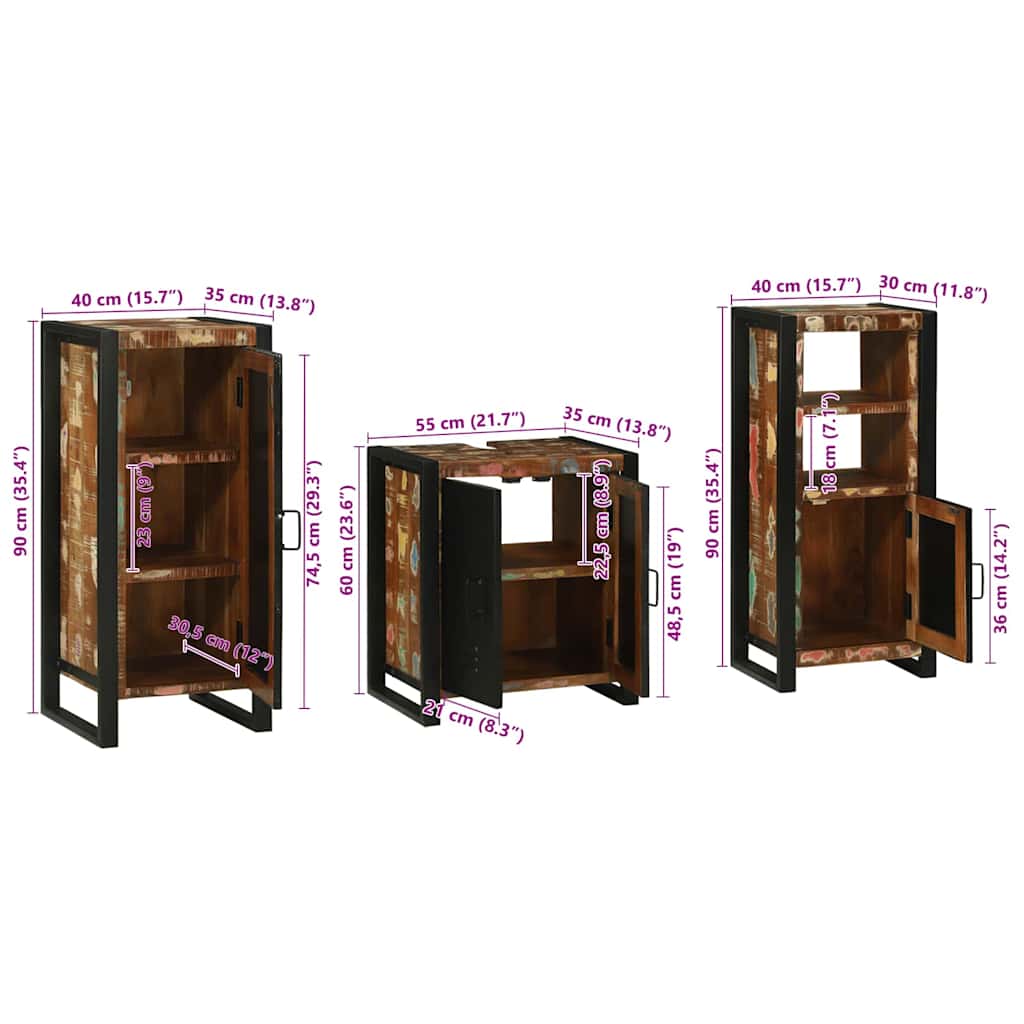 Set namještaja za kupaonicu 3 pcs Čvrsto drvo iz reciklaže