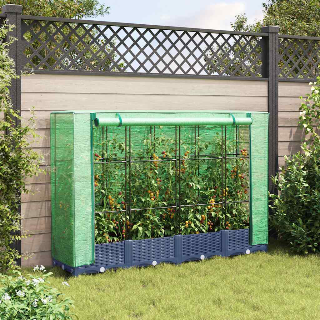 Povišena gredica s pokrovom za staklenik izgled ratana 160x40x123 cm