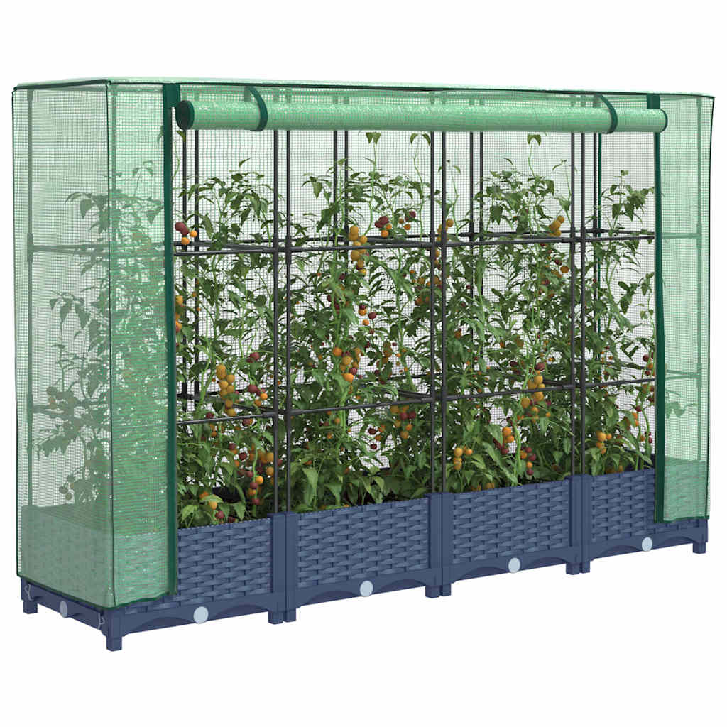 Povišena gredica s pokrovom za staklenik izgled ratana 160x40x123 cm