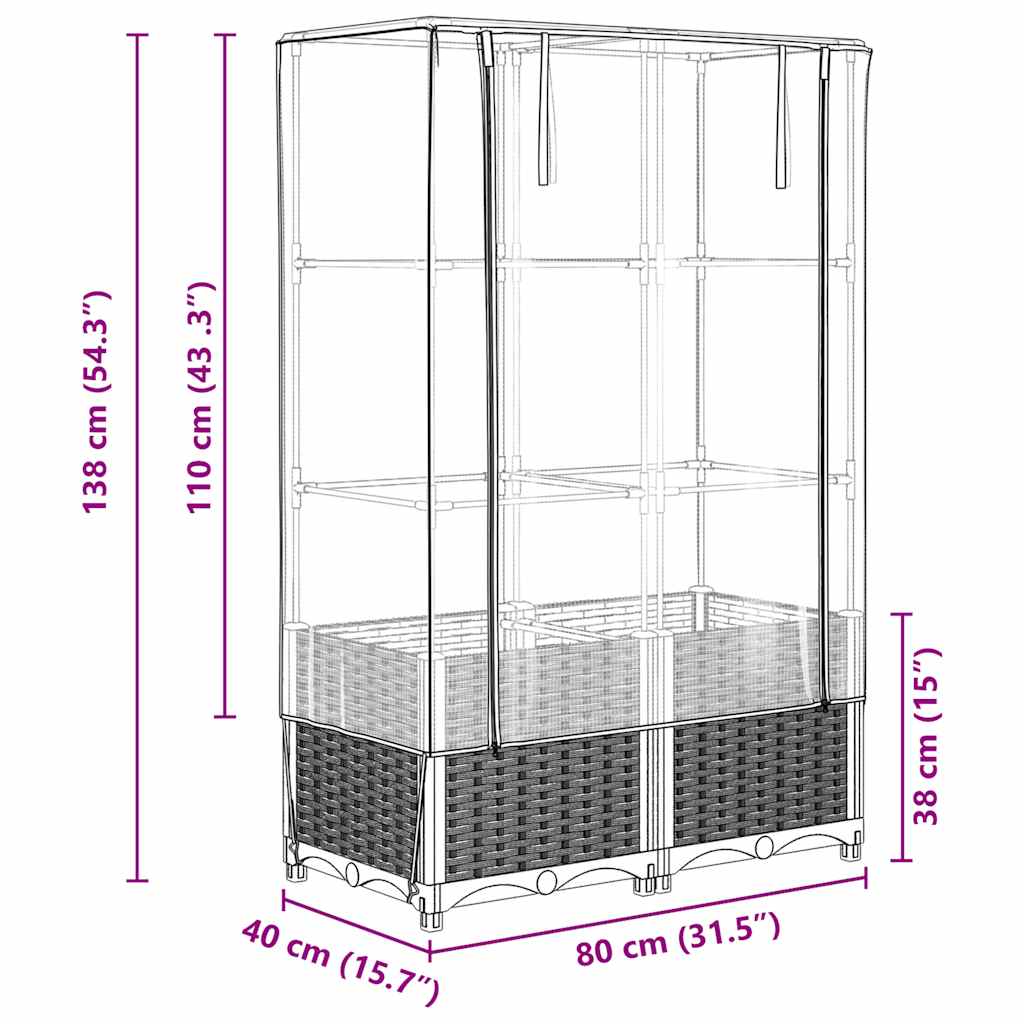 Povišena gredica s pokrovom za staklenik 80 x 40 x 138 cm