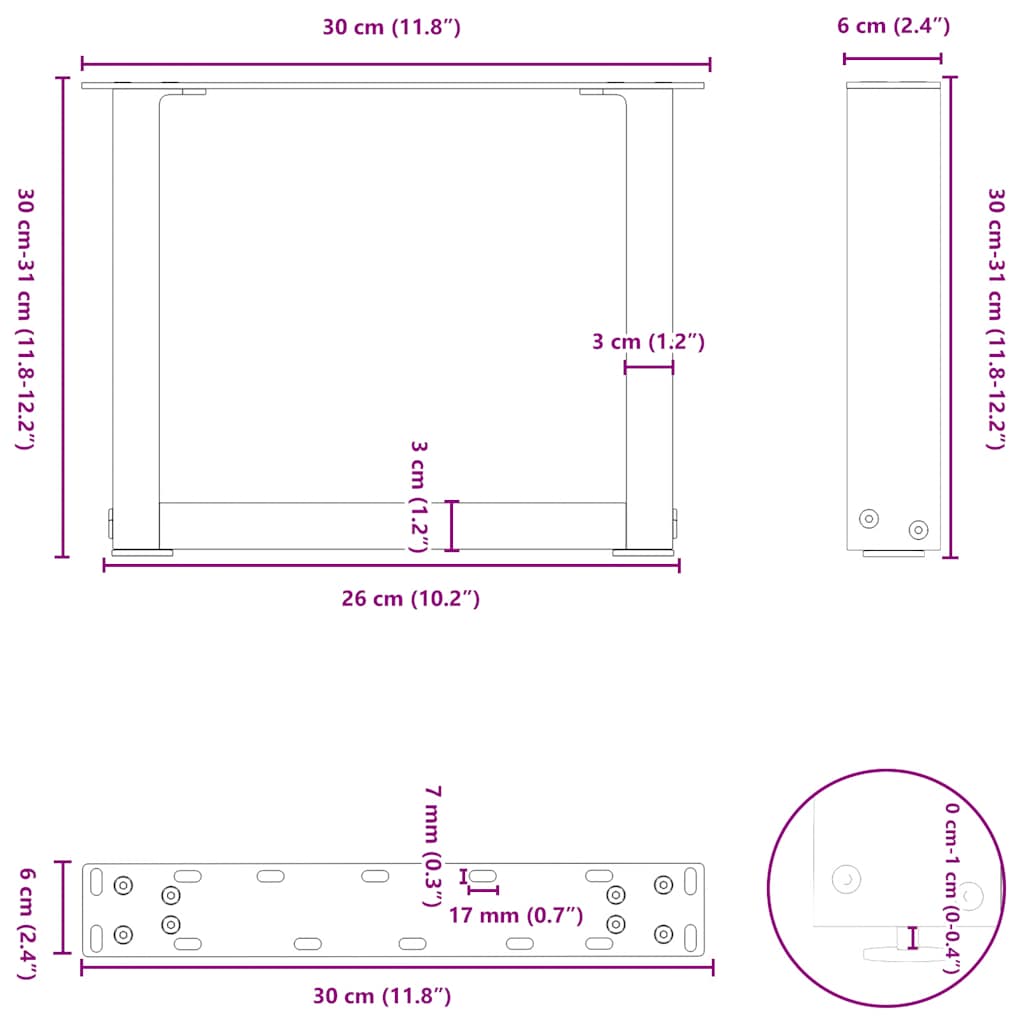 Noge za klub stolić U-oblik 2 kom Crne 30 x (30-31) cm Čelik