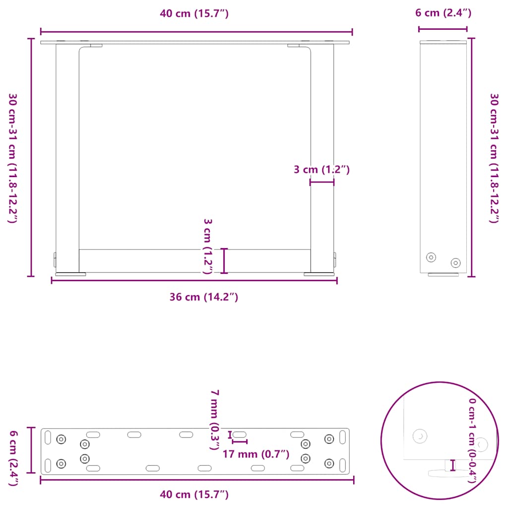 Noge za klub stolić U-oblik 2 kom Crne 40 x (30-31) cm Čelik