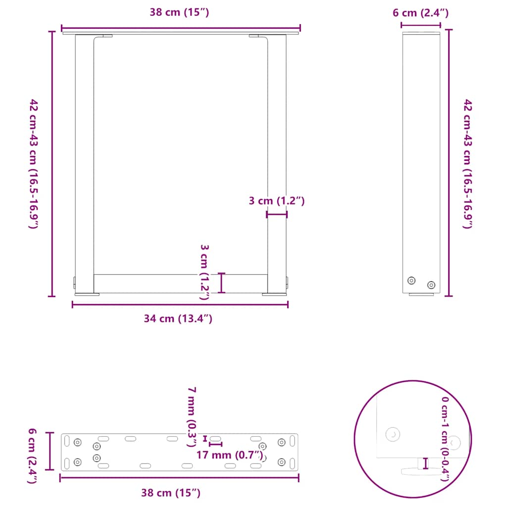 Noge za klub stolić U-oblik 2 kom antracit 38 x (42-43) cm čelik