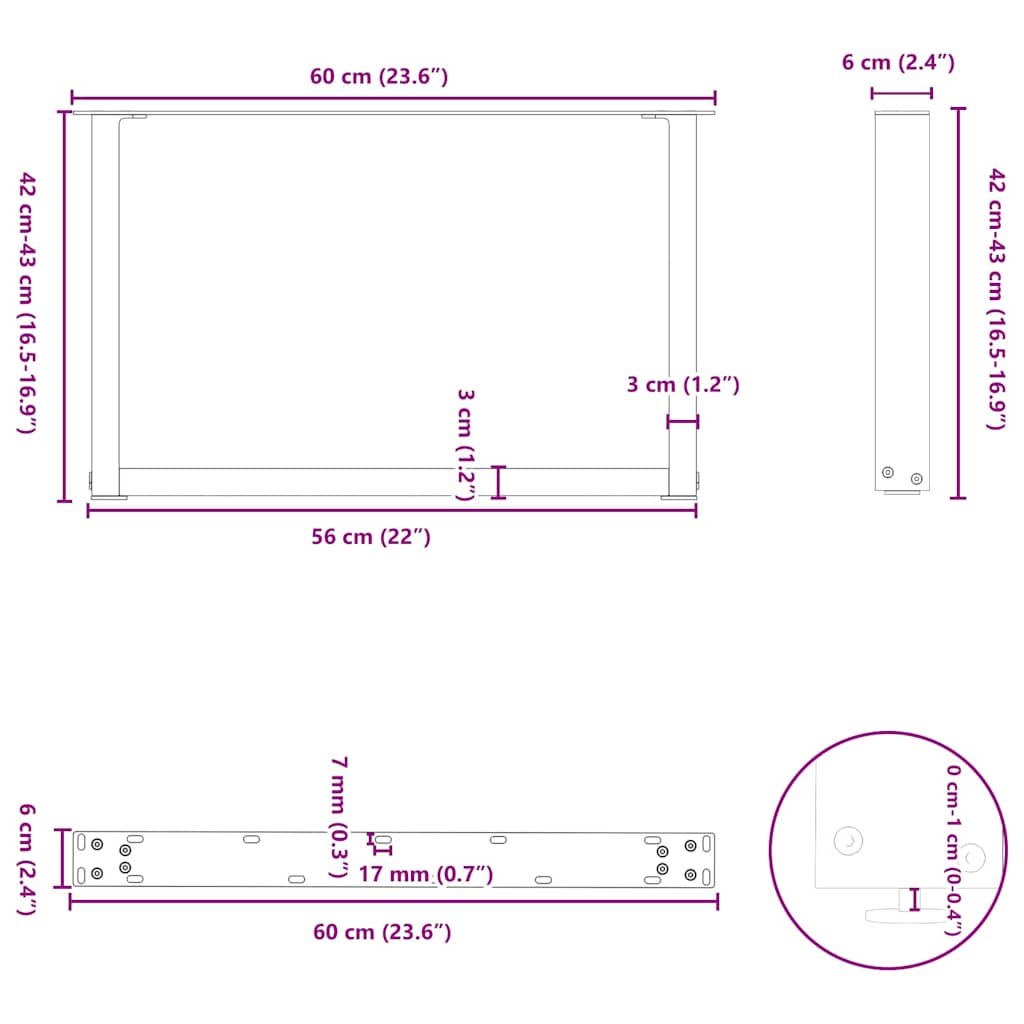 Noge za klub stolić U-oblik 2 kom antracit 60 x (42-43) cm čelik