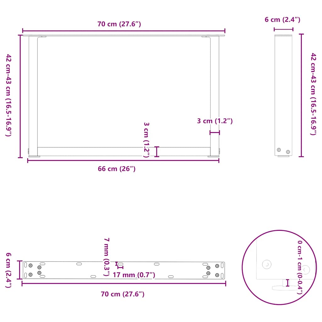 Noge za klub stolić U-oblik 2 kom antracit 70 x (42-43) cm čelik