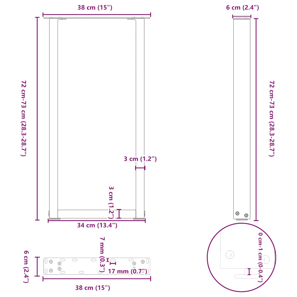 Noge za konzolni stol U-oblik 2 kom Crne 38 x (72-73) cm Čelik