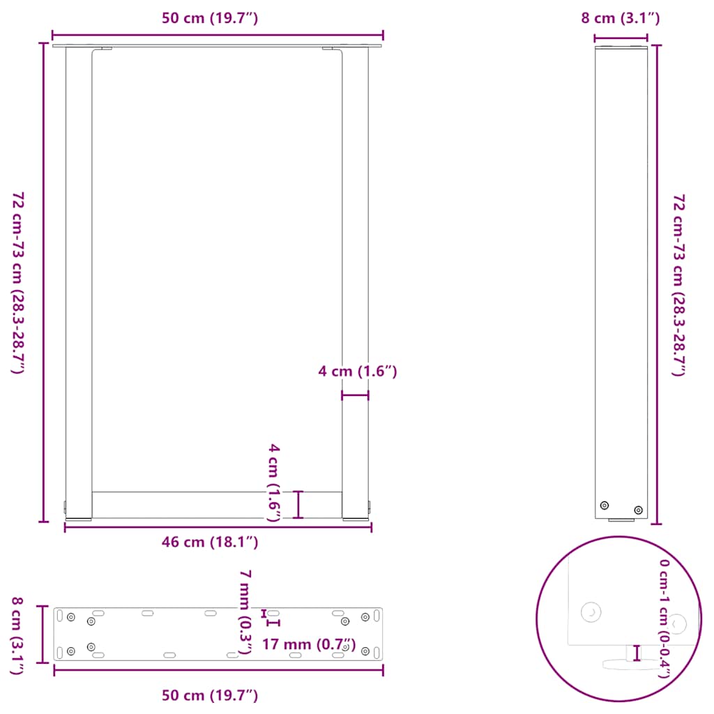 Noge za blagovaonski stol U-oblik 2 kom Bijele 50 x (72-73) cm Čelik
