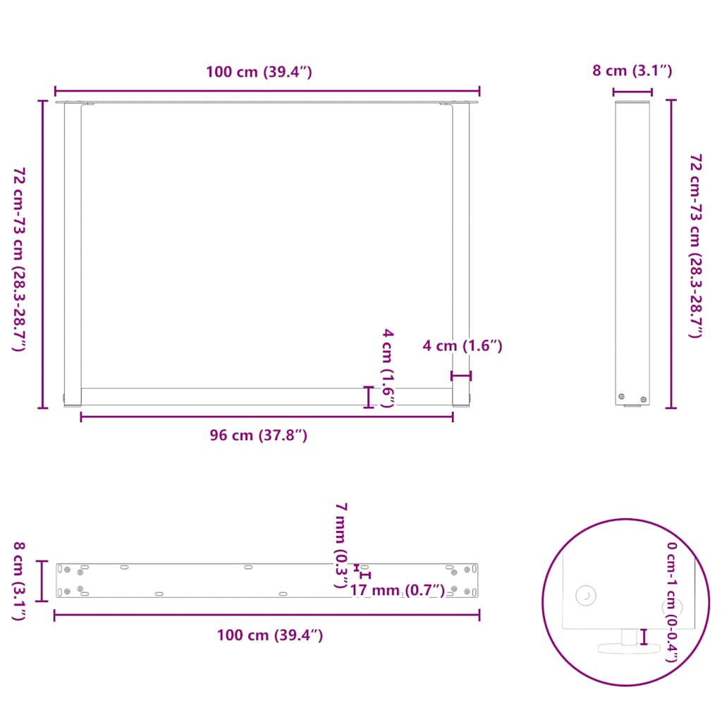 Noge za blagovaonski stol U-oblik 2 kom antracit 100 x (72-73) cm čelik