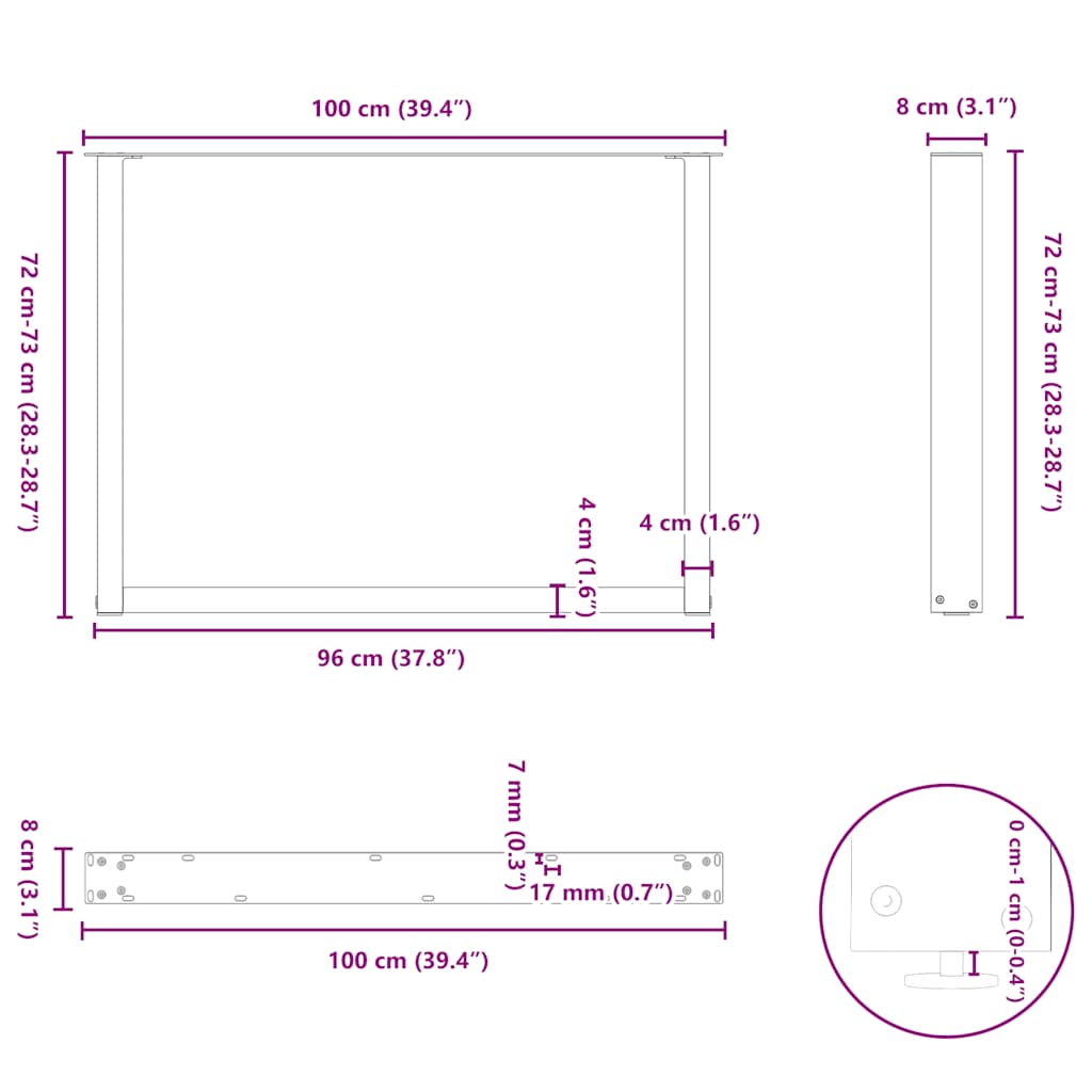 Noge za blagovaonski stol U-oblik 3 kom antracit 100 x (72-73) cm čelik
