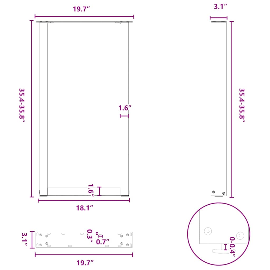 Noge za barski stol U-oblika 2 kom antracit 50 x (90-91) cm čelik