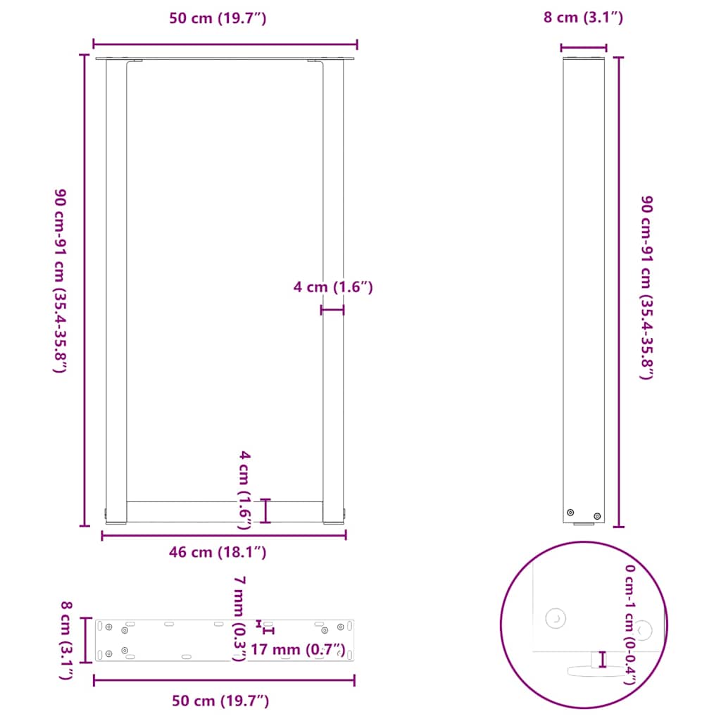 Noge za barski stol U-oblika 2 kom antracit 50 x (90-91) cm čelik