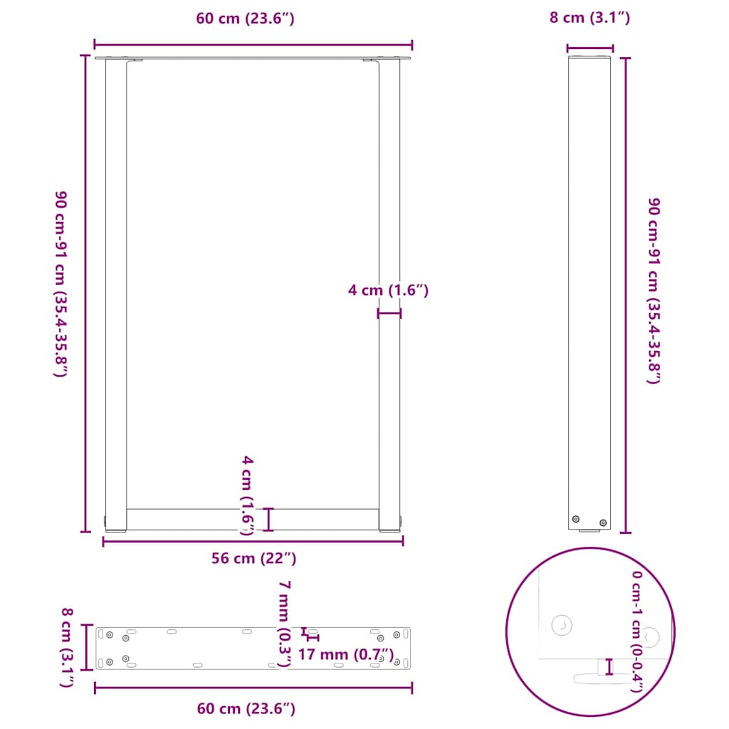 Noge za barski stol U-oblika 2 kom antracit 60 x (90-91) cm čelik