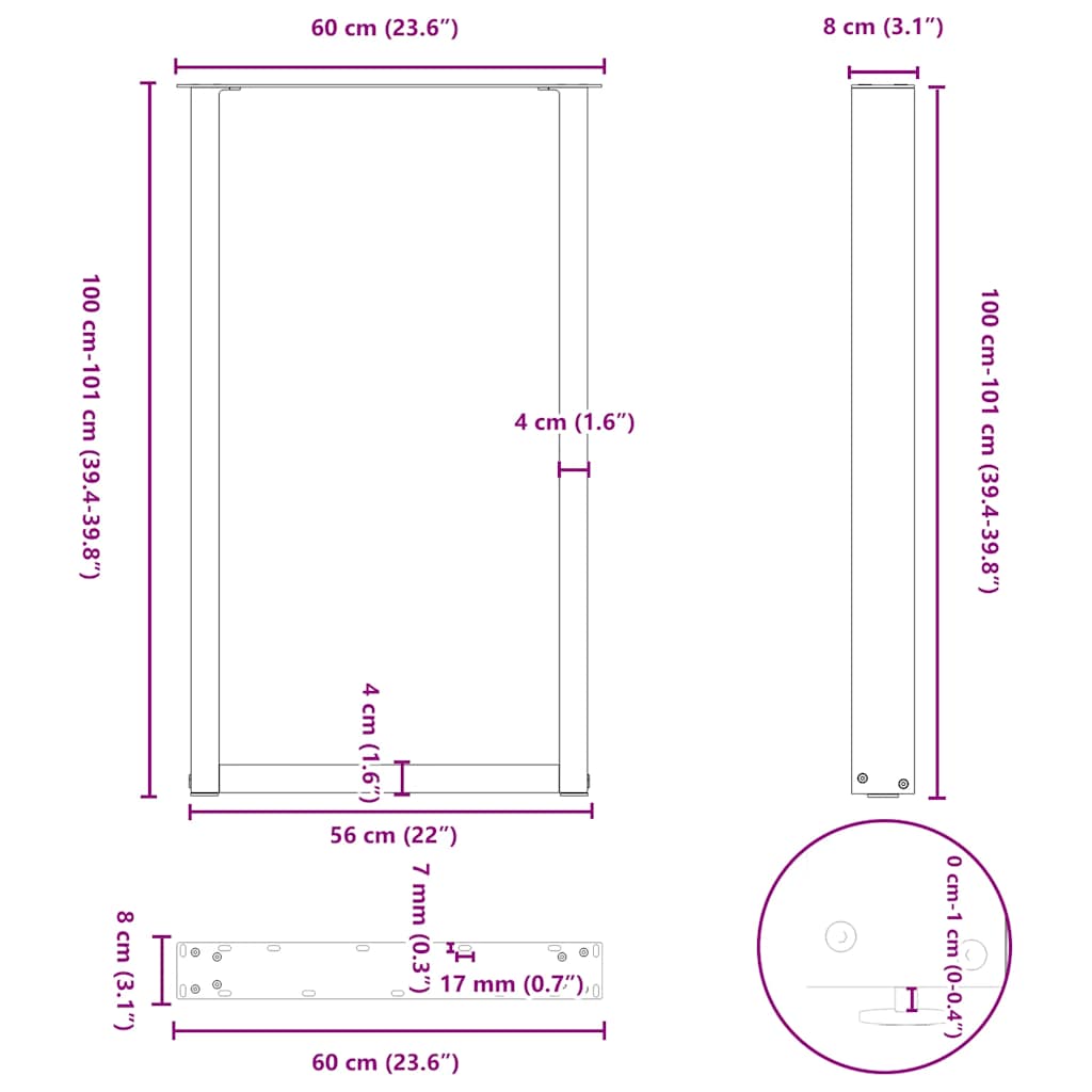 Noge za barski stol U-oblika 2 kom antracit 60 x (100-101) cm čelik