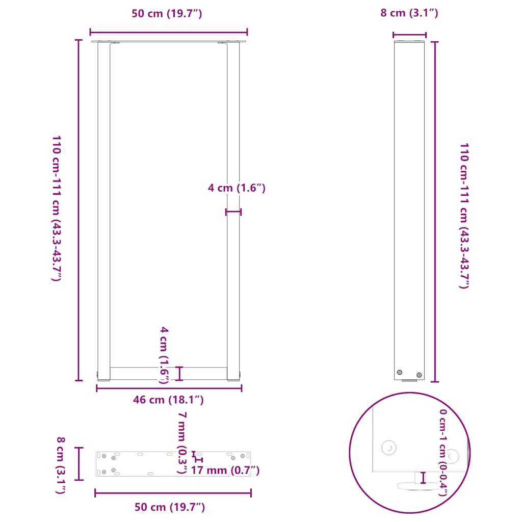 Noge za barski stol U-oblika 2 kom antracit 50 x (110-111) cm čelik