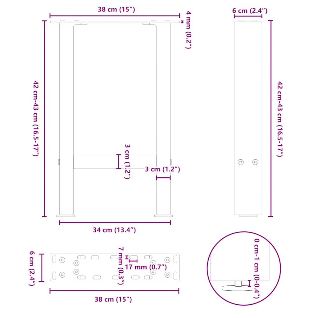 Noge za klub stolić bijele 2 kom 38 x (42-43) cm čelik