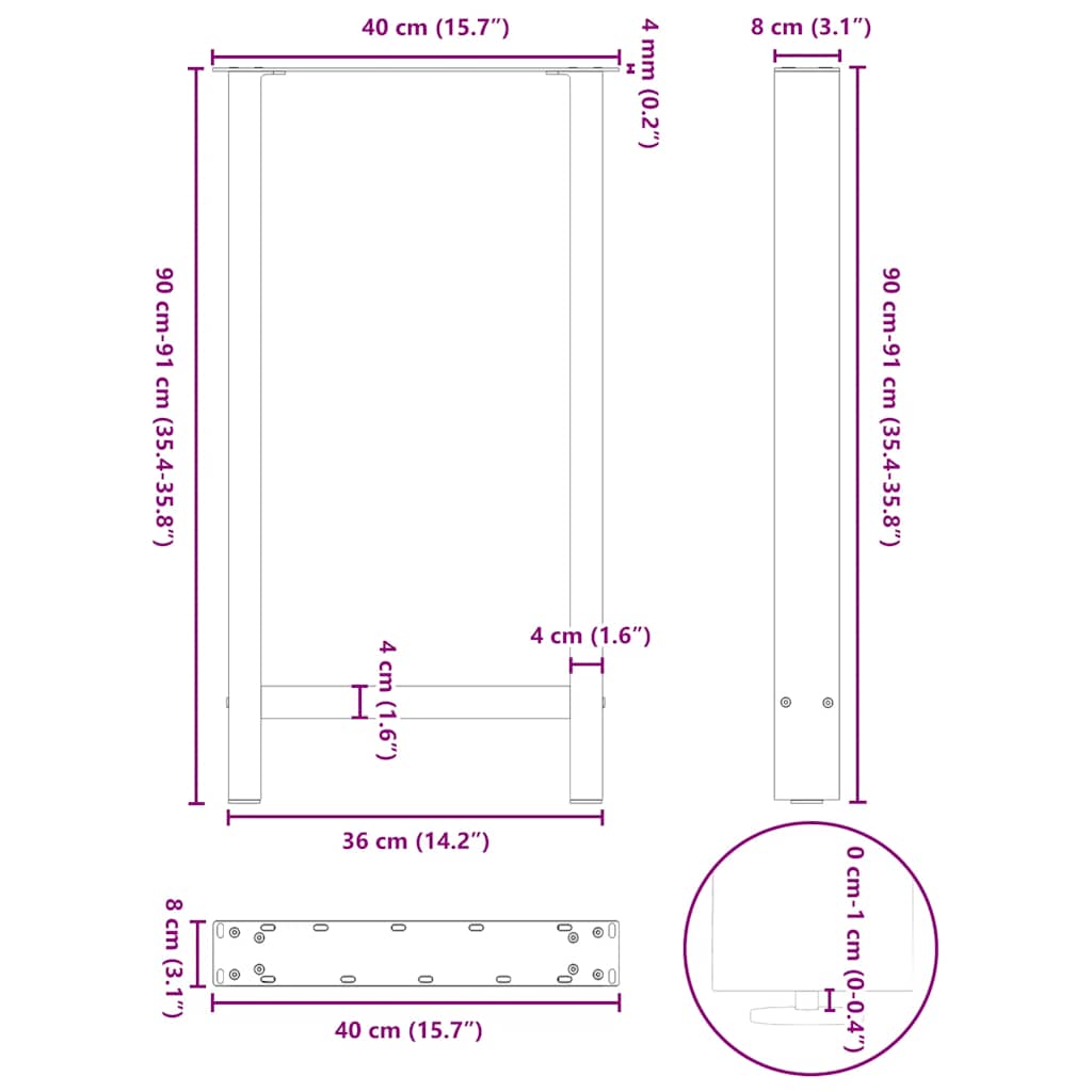 Noge za barski stol Crne 2 kom 40 x (90-91) cm Čelik