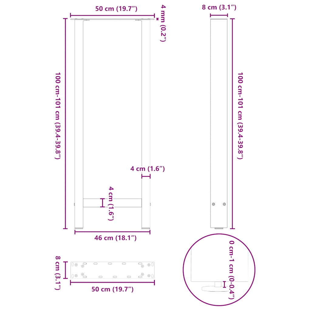Noge za barski stol Prirodni čelik 2 kom 50 x (100-101) cm Čelik