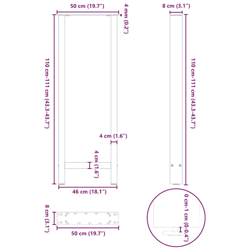 Noge za barski stol Bijele 2 kom 50 x (110-111) cm Čelične